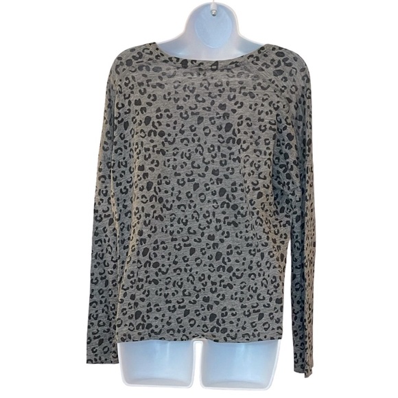 Rails Sami Long Sleeve V Neck Animal Print Top in Charcoal Linen Blend Size L - Picture 4 of 9